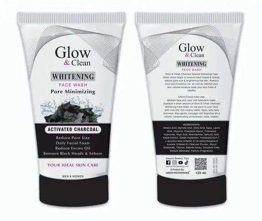 GLOW & CLEAN- Whitening Face Wash Charcoal Men & Women -120Ml